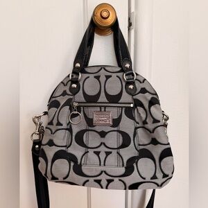 Coach Poppy Black and Gray Signature Bag with Top Handle and Crossbody Strap